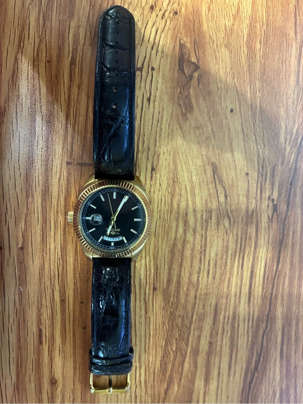 Invicta Gold-Tone Case Black Dial Ladies Watch with Black Strap